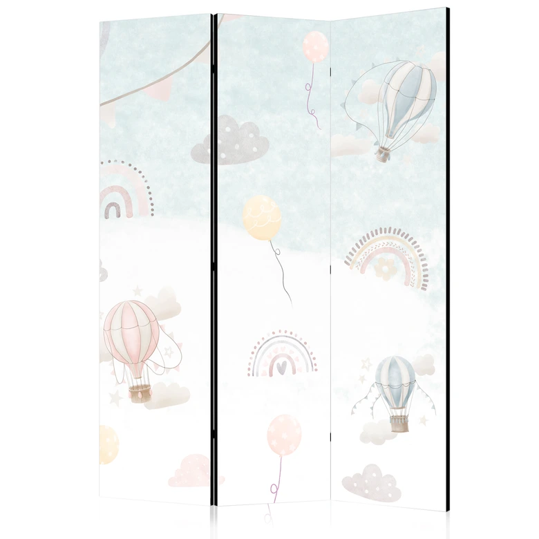 Paravent, Raumteiler freistehend, Trennwand - Balloons in the Sky Among Rainbows and Stars 