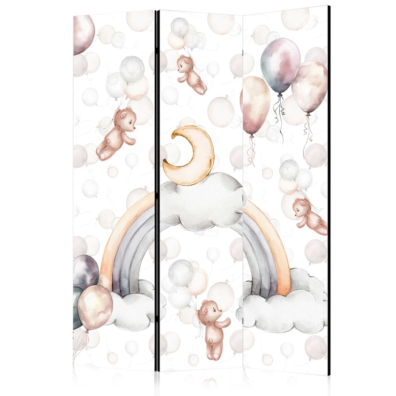 Paravent, Raumteiler freistehend, Trennwand - Plush Bears with Balloons - Pastel Hues 
