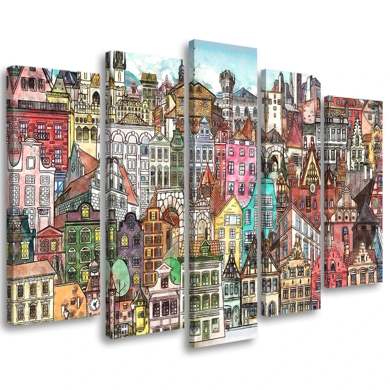 5-delige canvasprint, gelukkige stad 