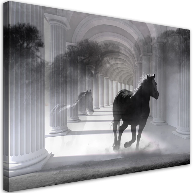 Leinwandbild, Pferd im Galopp 3D Tunnel 