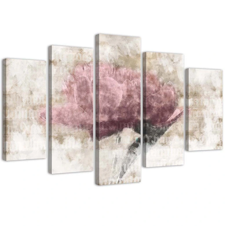 Leinwandbild 5 teilig, Rosa Vintage-Blume 