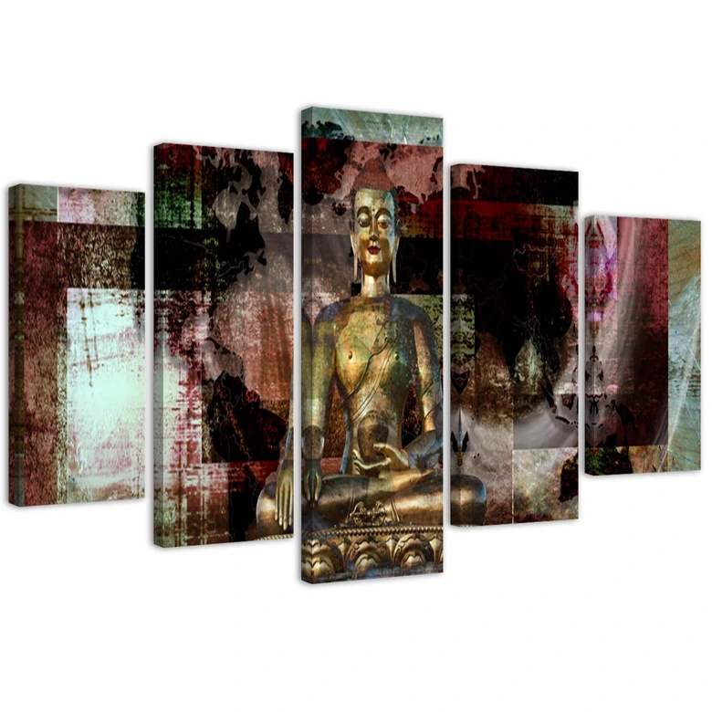 Leinwandbild 5 teilig, Buddha Goldene Abstraktion 