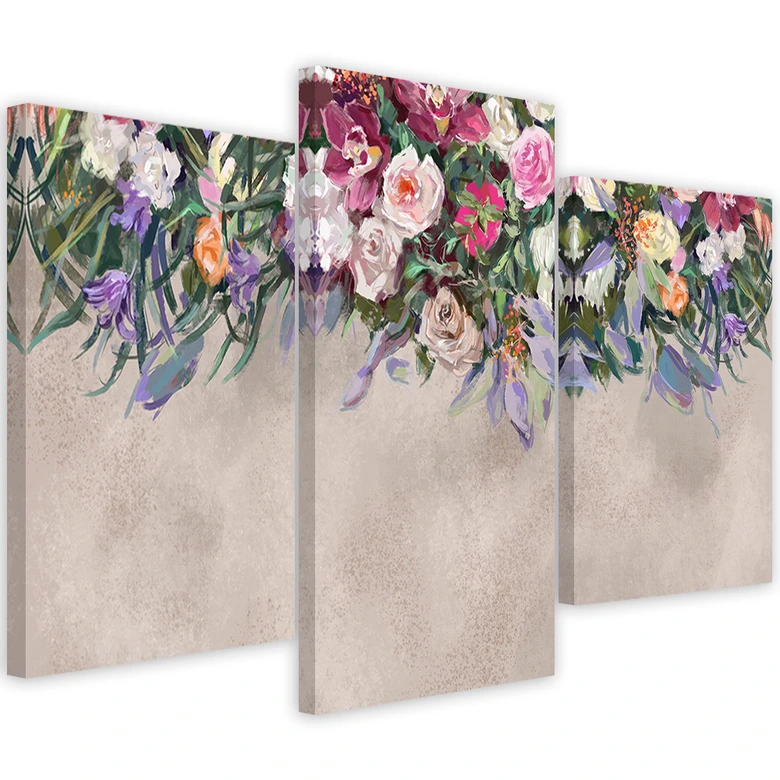 Leinwandbild 3 teilig, Blumen überwachsen 