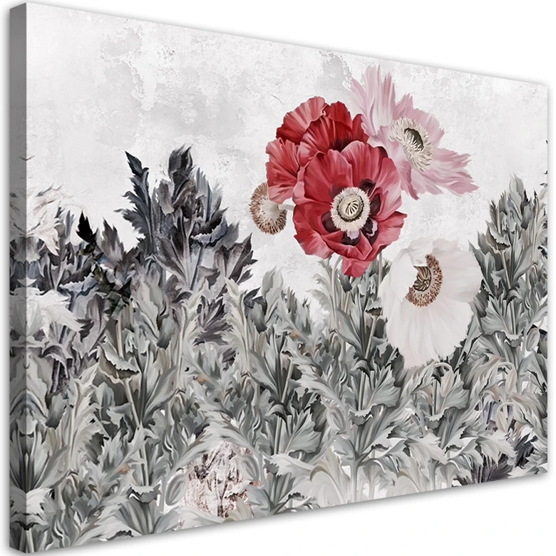 Leinwandbild, Rote Mohnblumen im Garten 