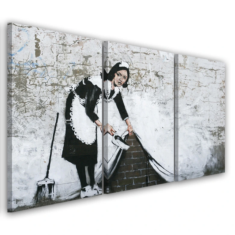 Impression sur toile en 3 parties, Banksy Maid Street Art 