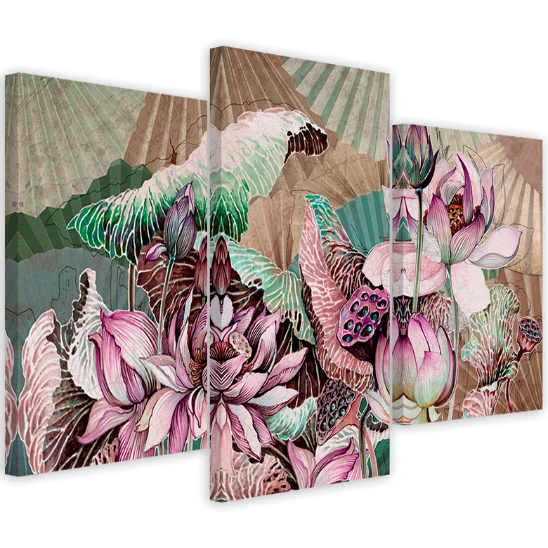 Leinwandbild 3 teilig, Heilige Lotos und Fanter 