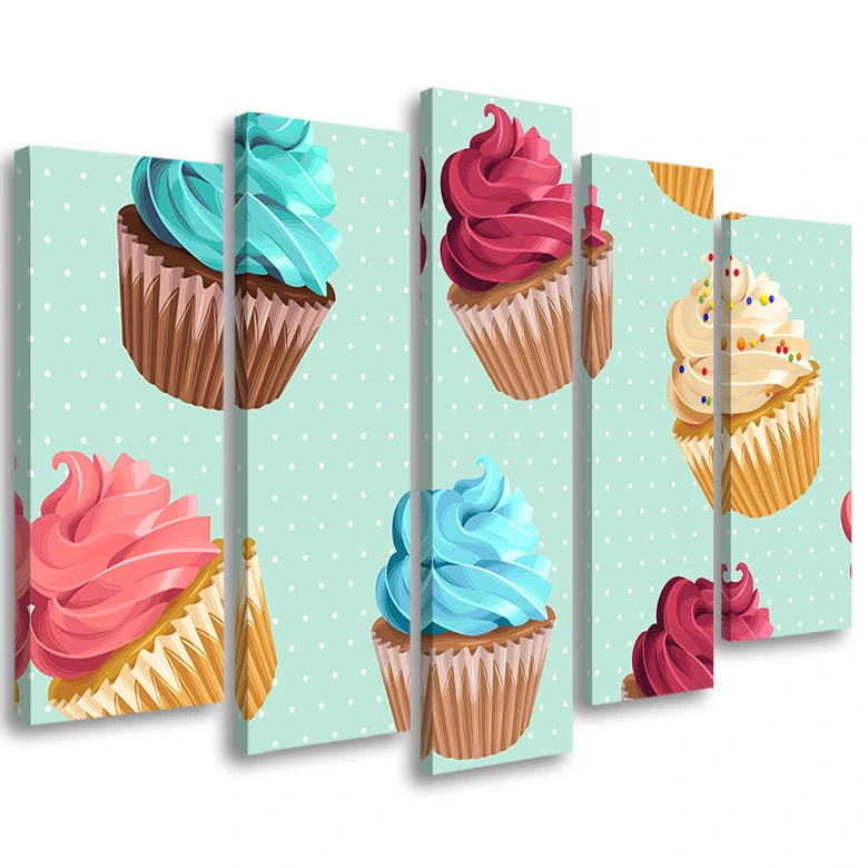 Leinwandbild 5 teilig, Cupcakes Süßigkeiten 