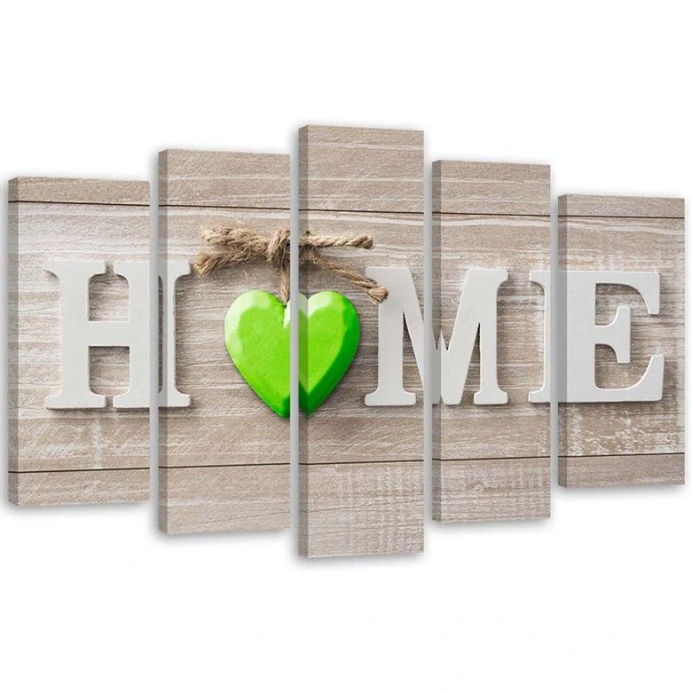Leinwandbild 5 teilig, Home Herz Shabby Grün 