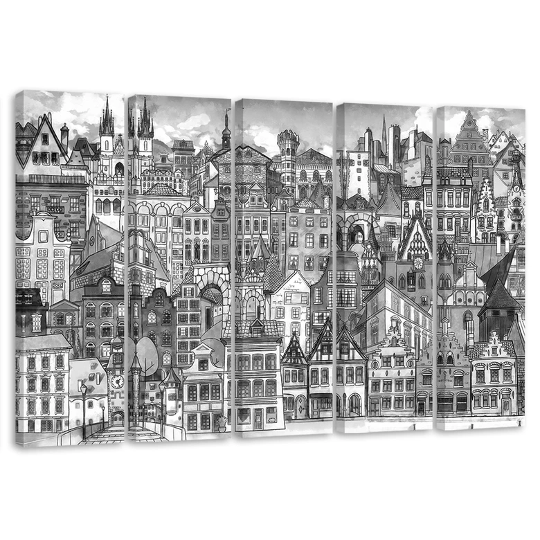 Leinwandbild 5 teilig, Fröhliche Stadt 