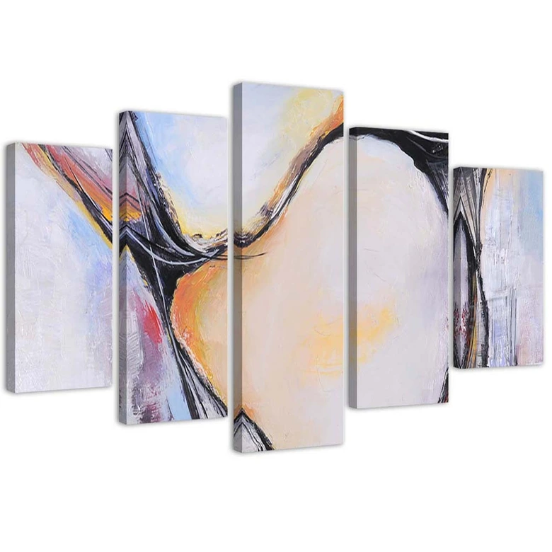 Leinwandbild 5 teilig, Abstraktion Pastell Beige 
