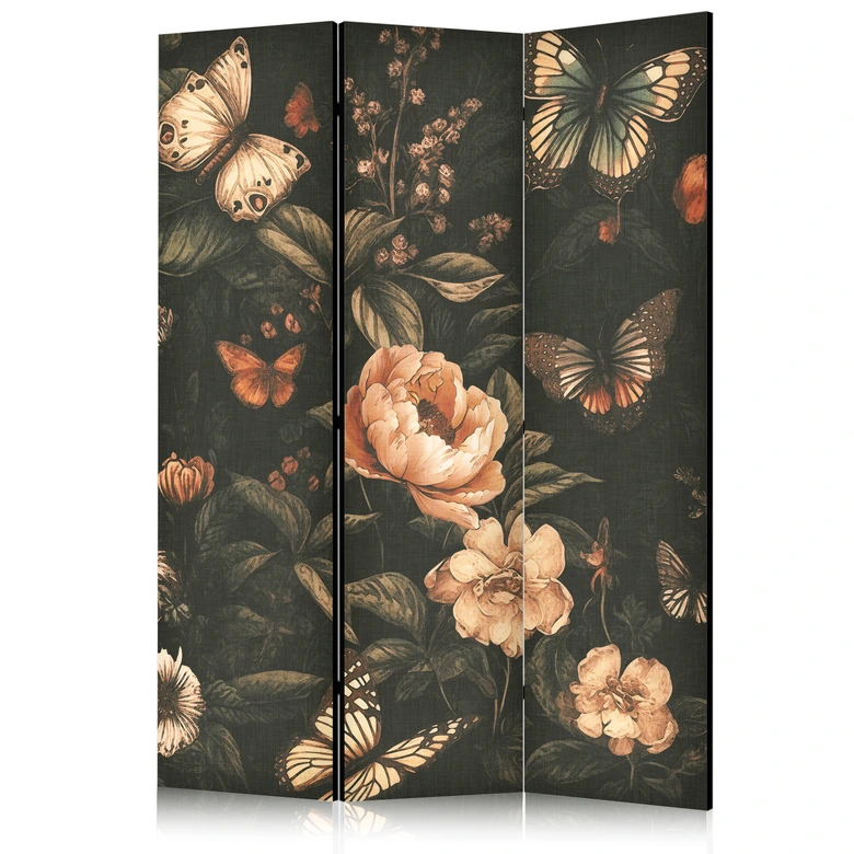 Paravent, Raumteiler freistehend, Trennwand - Mysterious Garden - Rustic Butterflies 