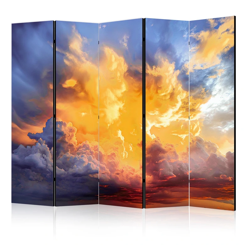 Paravent, Raumteiler freistehend, Trennwand - Beautiful Sunset - Clouds in Warm Tones, 5-teilig - 225x172 cm 
