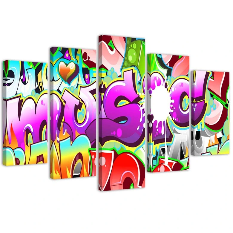 Leinwandbild 5 teilig, Abstrakte Graffiti-Musik 