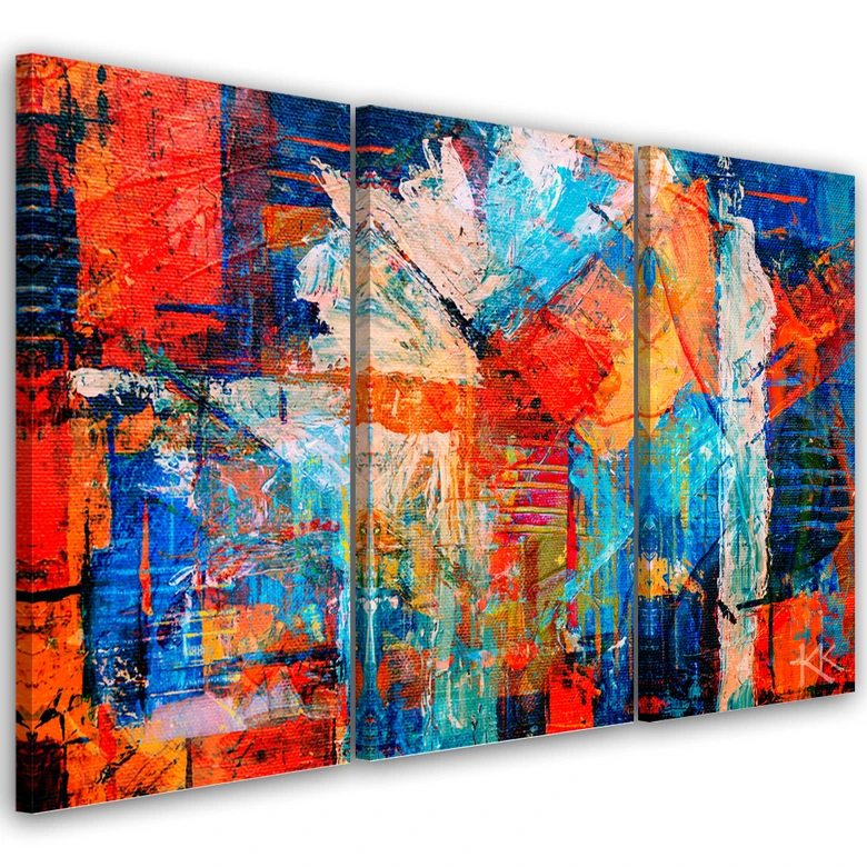 Canvas print 3-delig, oranje handverpakt 