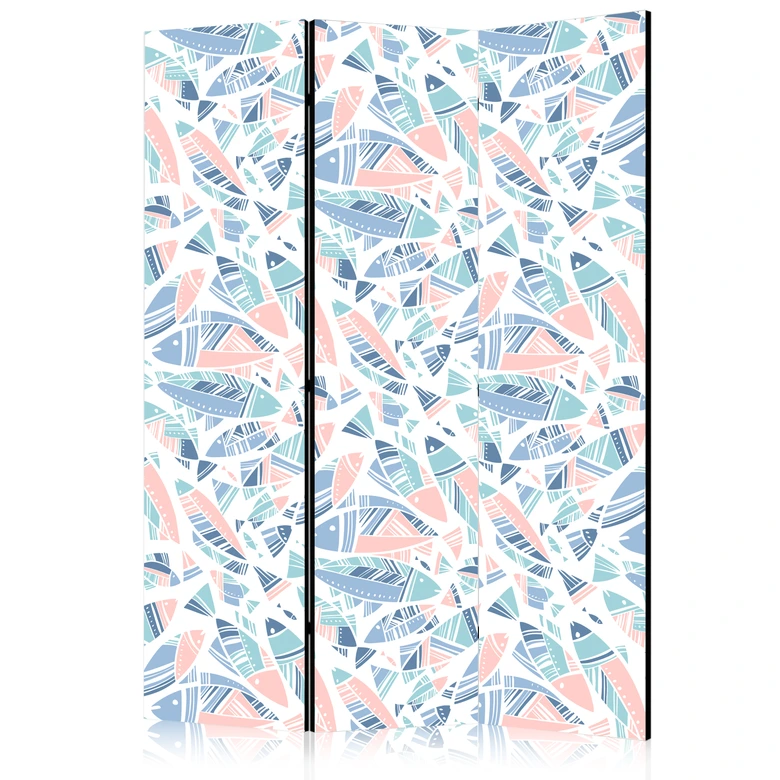 Paravent, Raumteiler freistehend, Trennwand - Fish in Aztec Style in Pastel Color Shades 