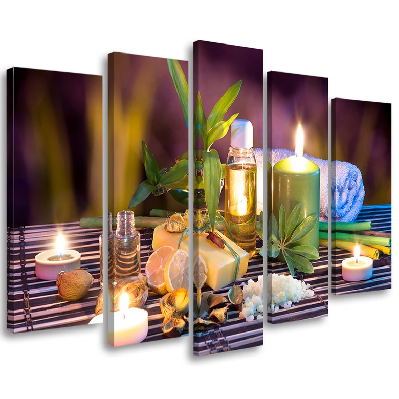 Leinwandbild 5 teilig, Zen Blumen Kerze Wellness 