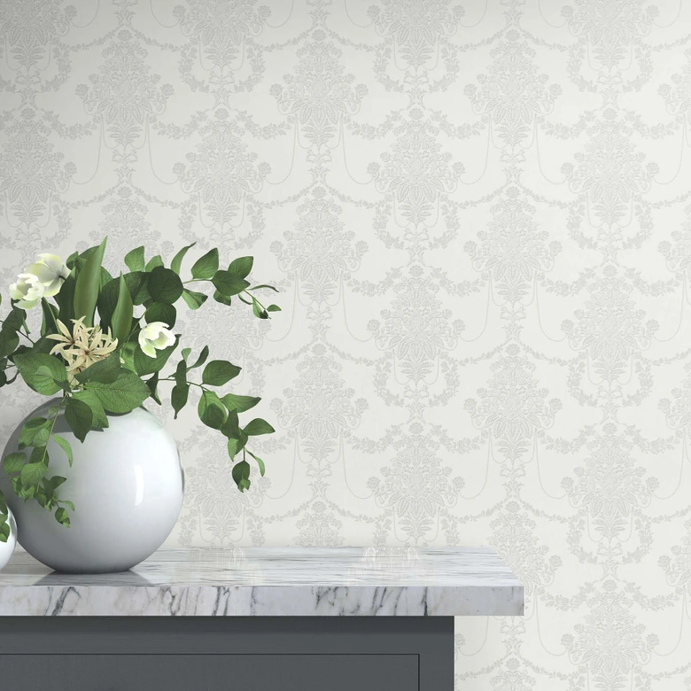 Papier peint décoratif Erismann Versailles blanc, gris, argent 