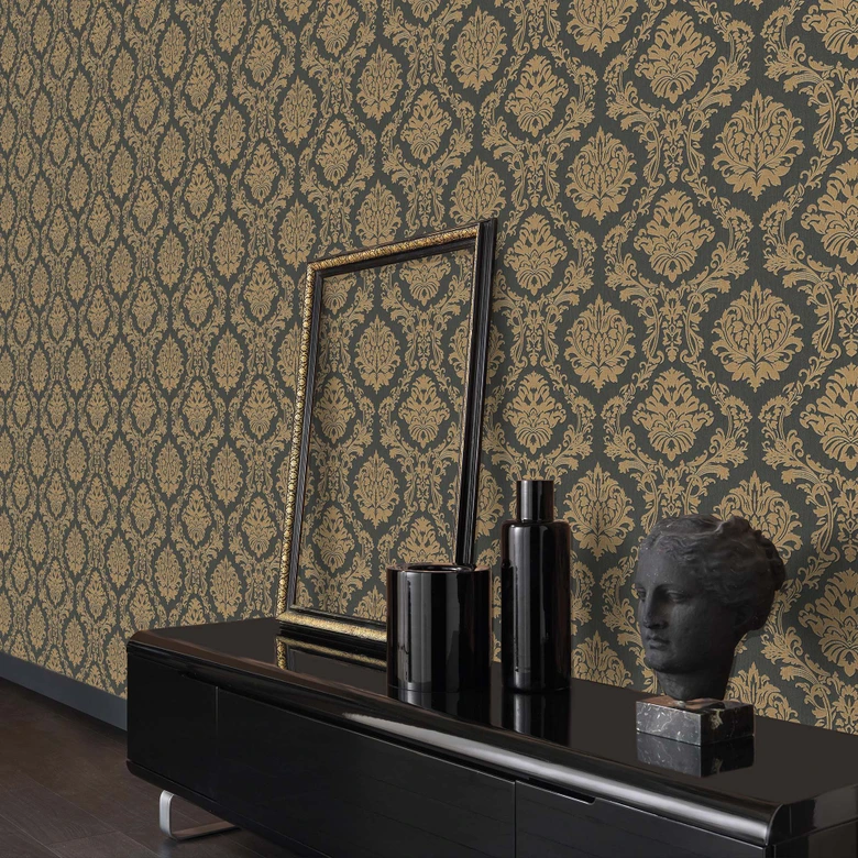 Papier peint décoratif Erismann Versailles noir, or 