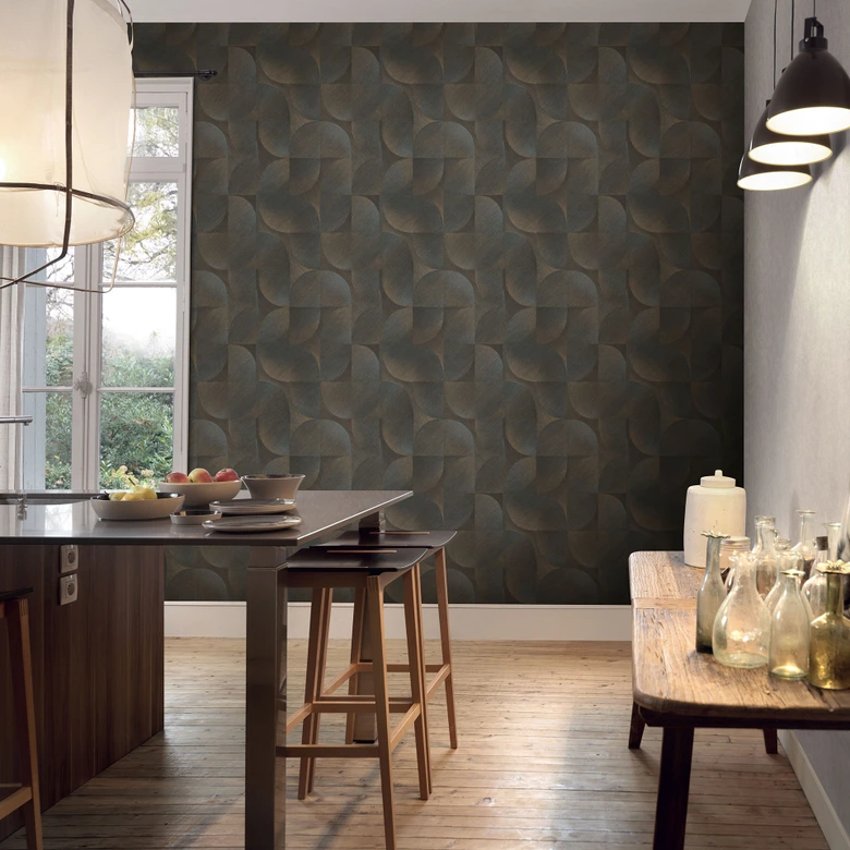 Papier peint 3D, papier peint à motifs rétro, papier peint noir Erismann Martinique 