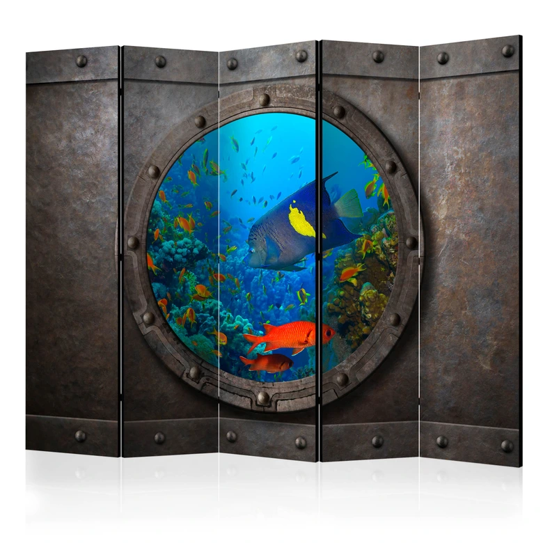 Paravent, Raumteiler freistehend, Trennwand - U-Boot-Fenster , 5-teilig - 225x172 cm 