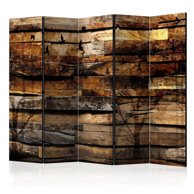 Paravent, Raumteiler freistehend, Trennwand - Spiegelung der Natur , 5-teilig - 225x172 cm 