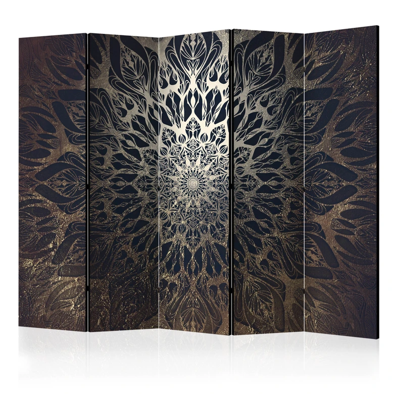 Paravent, Raumteiler freistehend, Trennwand - Spinnennetz (Braun) , 5-teilig - 225x172 cm 