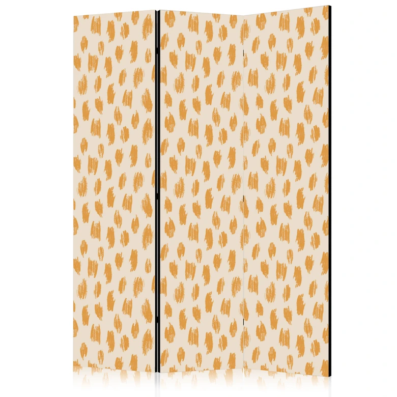 Paravent, Raumteiler freistehend, Trennwand - Drawn Pattern in Spots and Dots in Orange and Ecru 