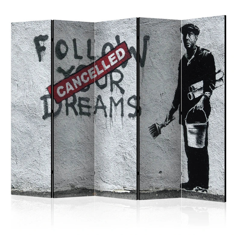 Paravent, Raumteiler freistehend, Trennwand - Abgebrochene Träume (Banksy) , 5-teilig - 225x172 cm 