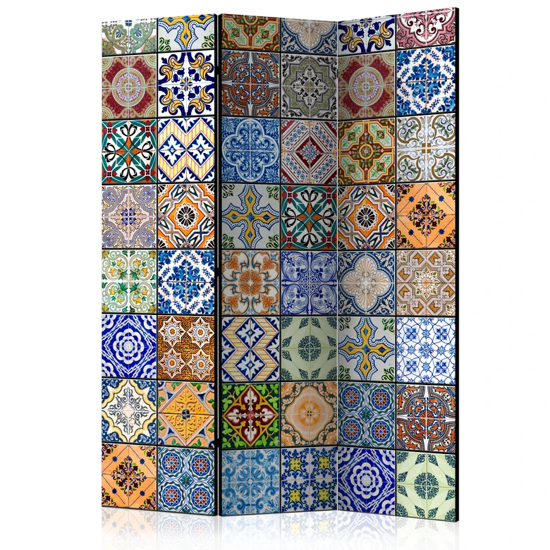 Paravent, Raumteiler freistehend, Trennwand - Farbmosaik, 3-teilig - 135x172 cm 
