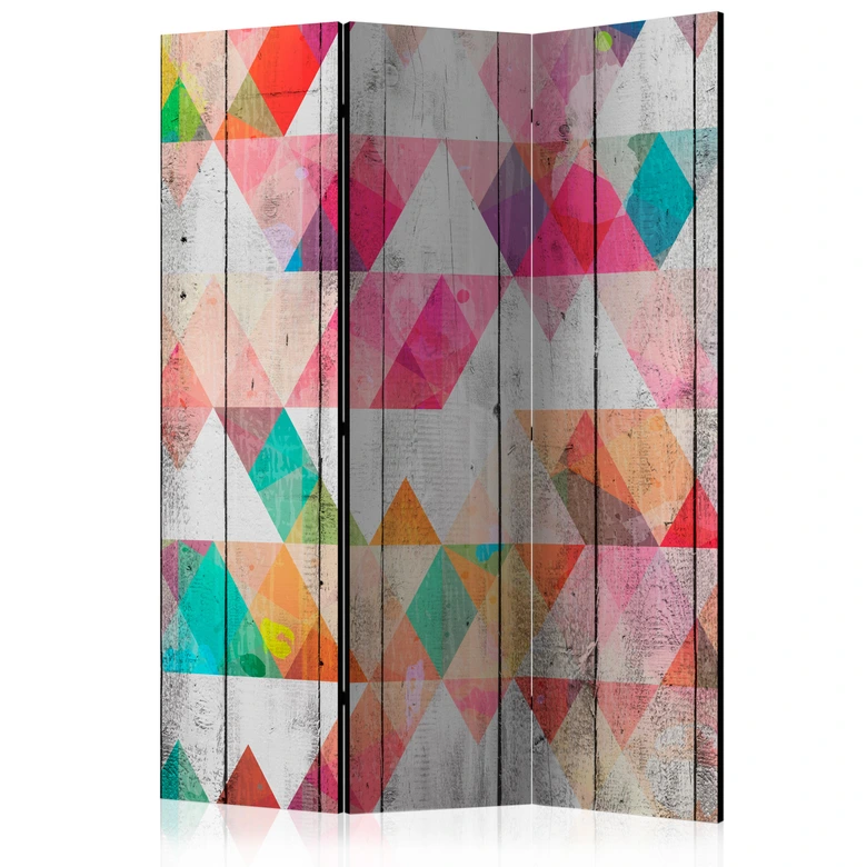 Paravent Séparation de pièce - Triangles arc-en-ciel, 3 pièces 