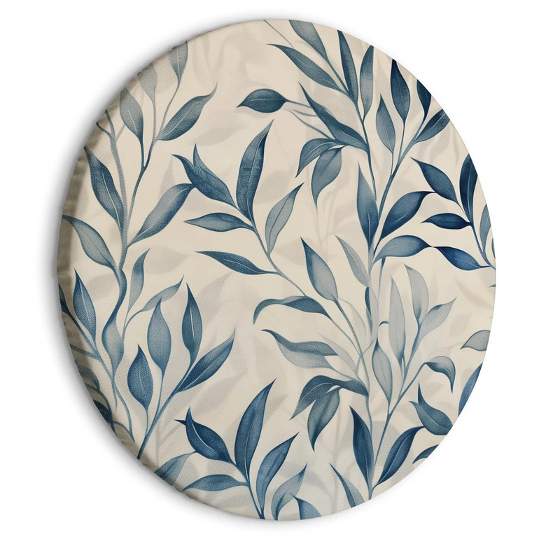 Rundes Leinwandbild Blaue Blätter: Zartes botanisches Motiv 