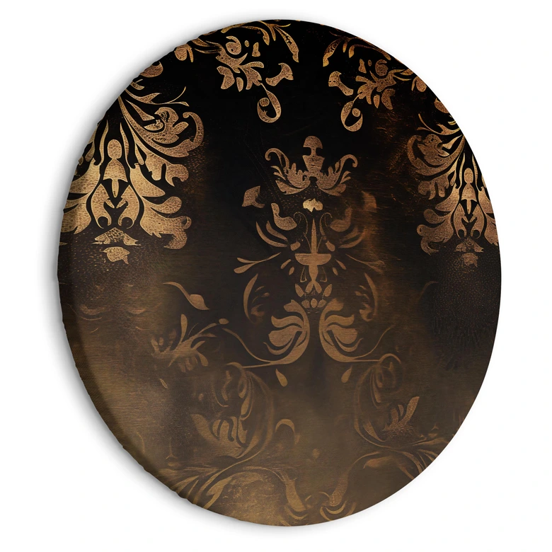 Rundes Leinwandbild Barocke Ornamente in patiniertem Gold und Brauntönen: Retro-Motiv 