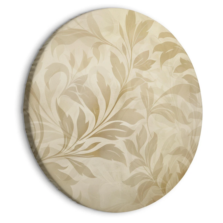 Rundes Leinwandbild Botanisches Motiv mit Blättern und Ranken in Sandfarben 
