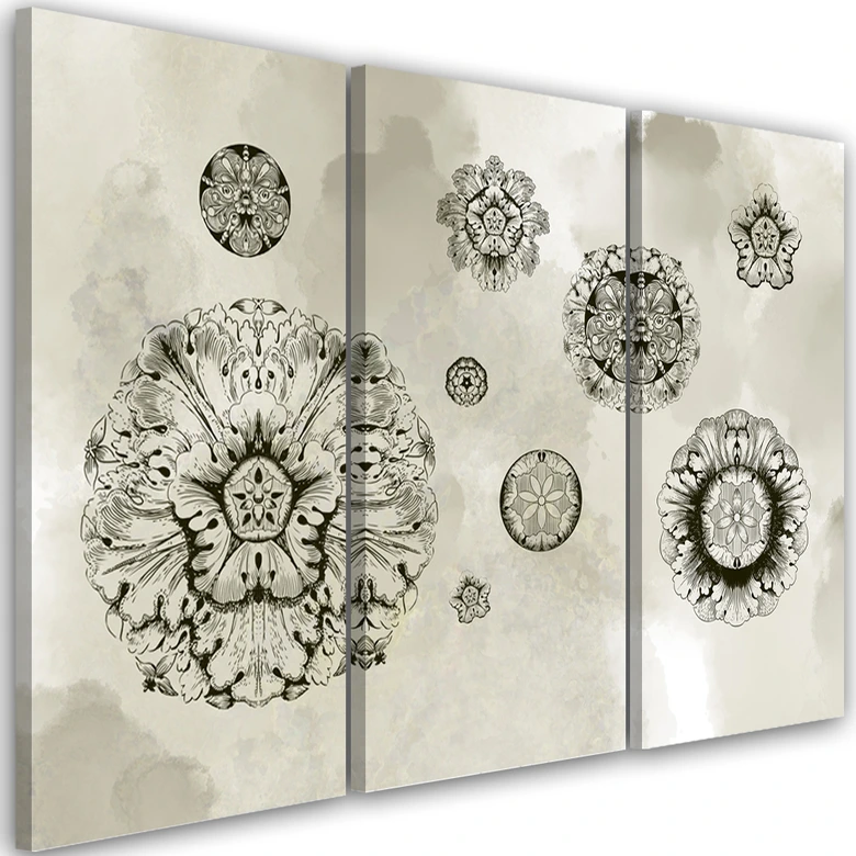 Leinwandbild 3 teilig, Florale geometrische Formen 