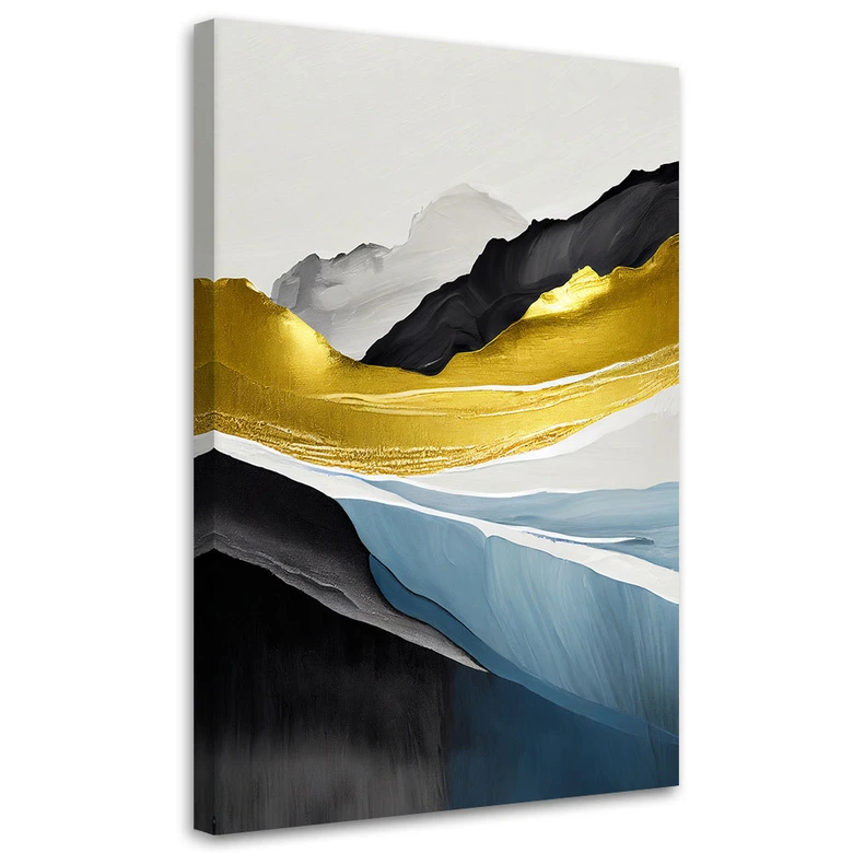 Leinwandbild, Abstrakte Berge gold 