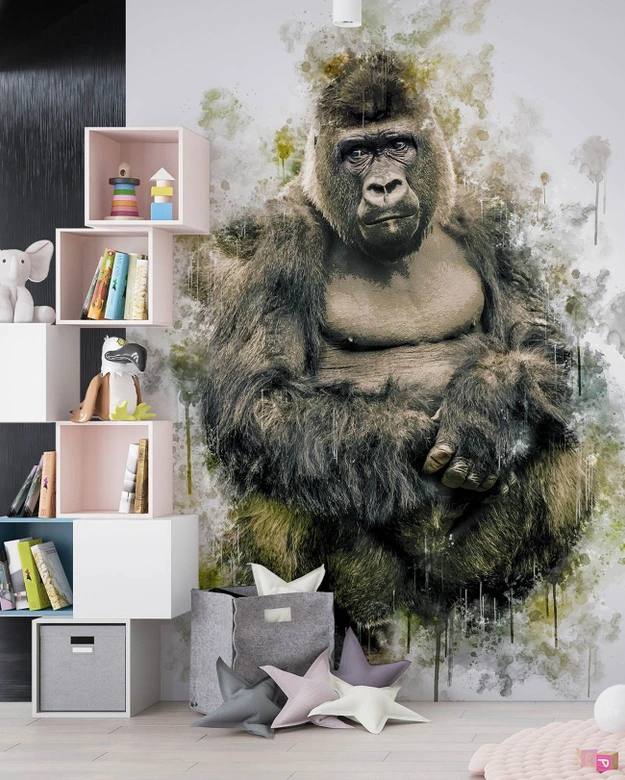 Fototapete, Für Junge Gorilla wie handgemalt 