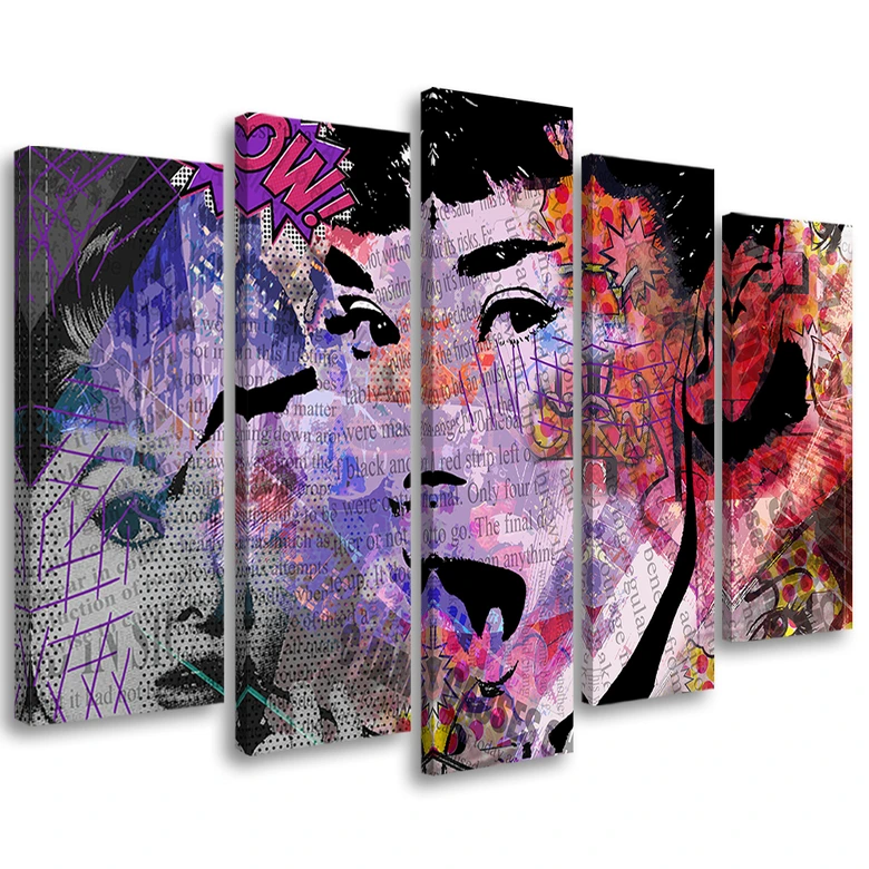 Leinwandbild 5 teilig, Audrey Hepburn 