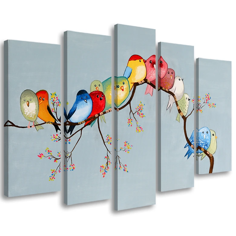 Canvas print 5 stuks, vogels 