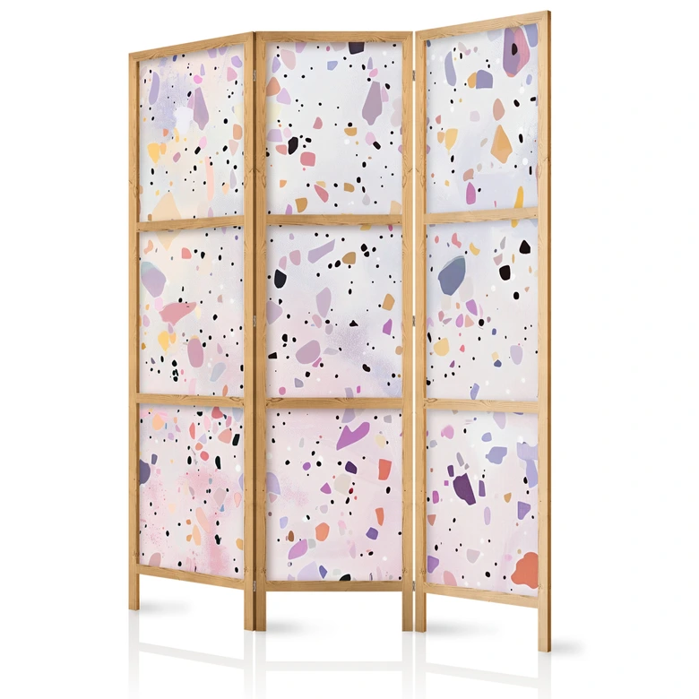 Japanischer Paravent, Raumteiler freistehend, Trennwand - Confetti-Style Terrazzo: Purple-Pink Pattern 