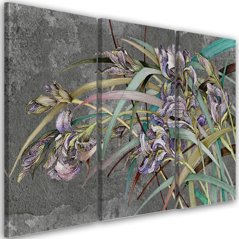 3-delige canvas print, Iris bloemen in de wind 