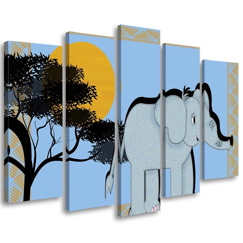 Leinwandbild 5 teilig, Elefant Cartoon  