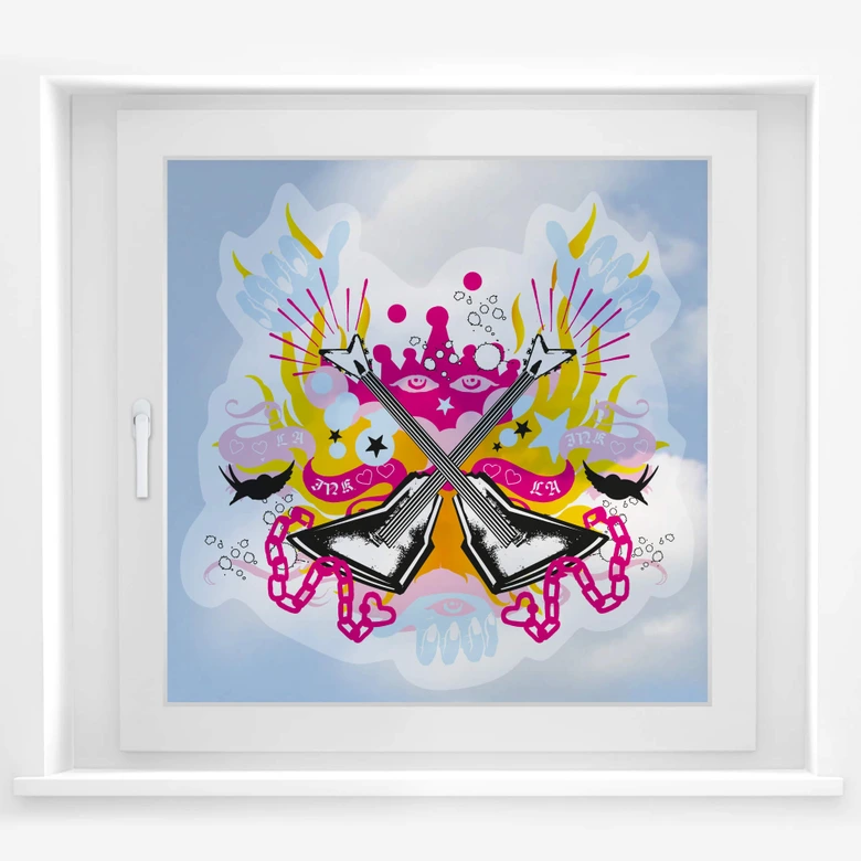 Obraz z okna LA Atramentowe gitary w kolorowym chaosie 