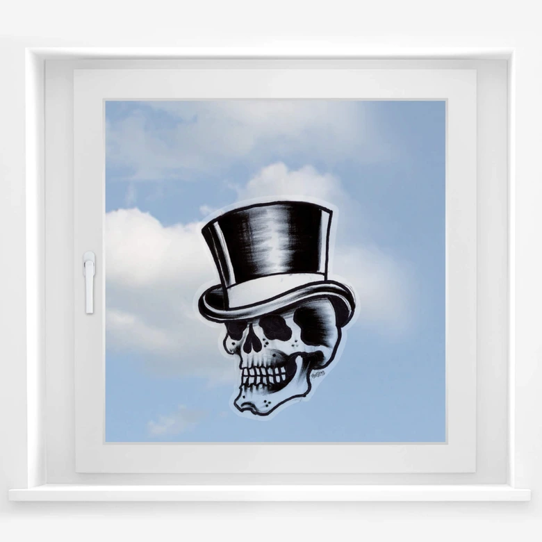 Raamsticker Miami Ink Schedel met Hoed 
