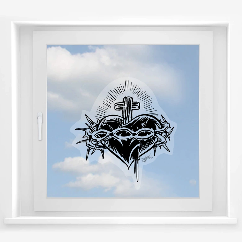 Fototapeta na okno Miami Ink serce z krzyżem 