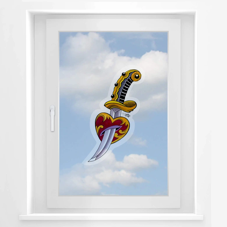 Fensterbild Miami Ink Schwert mit Herz 