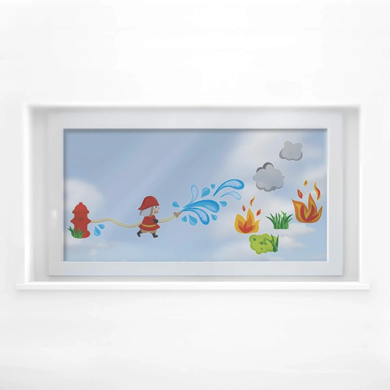 Fensterbild Mutiger Feuerwehrmann 