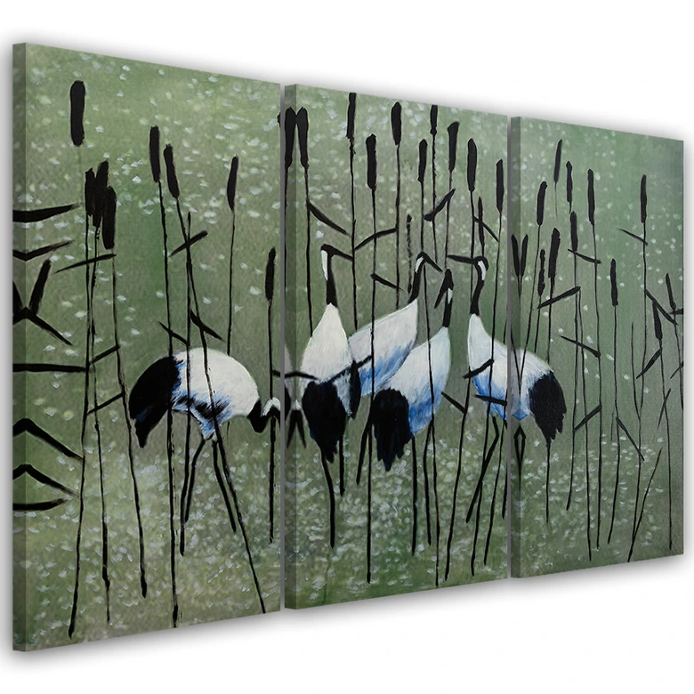 Leinwandbild 3-teilig, Kraniche Vögel Wasser Natur 