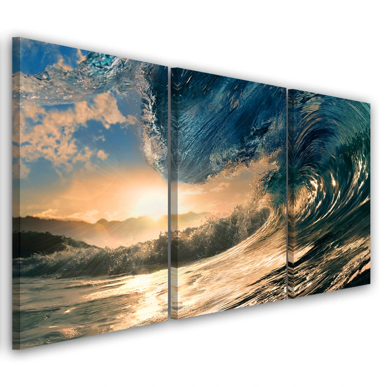 Leinwandbild 3-teilig, Wellen Meer Sonne Landschaft 