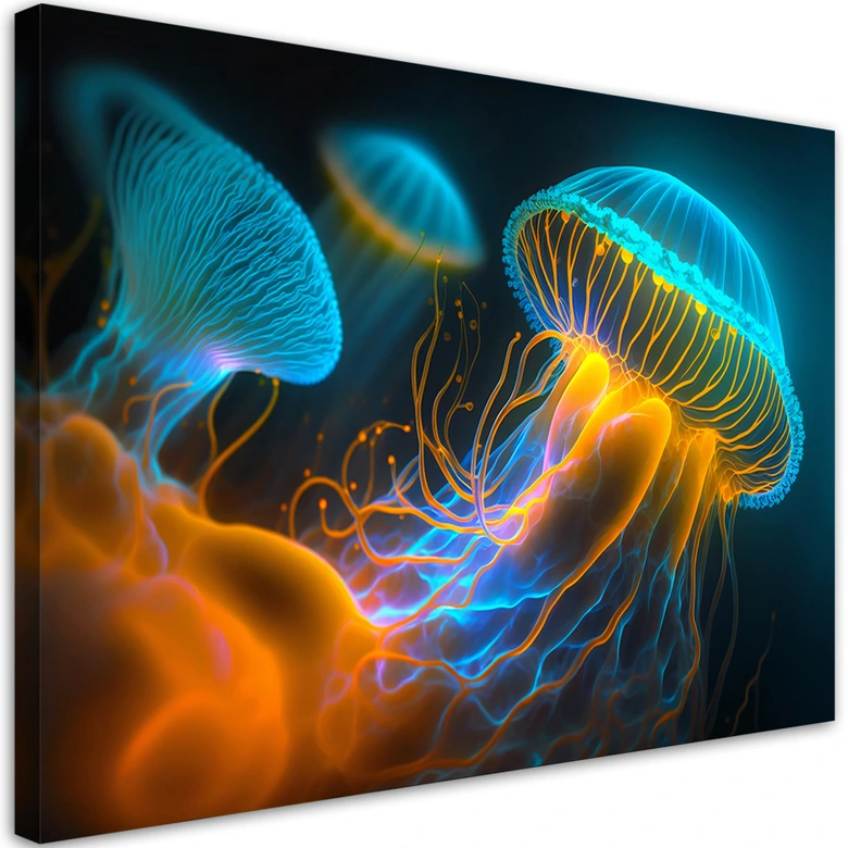 Leinwandbild, Qualle unter Wasser Neon 