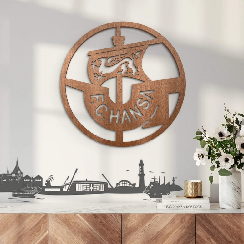Holzdeko FC Hansa Rostock Logo - Mahagoniholz Rund Ø38 cm 